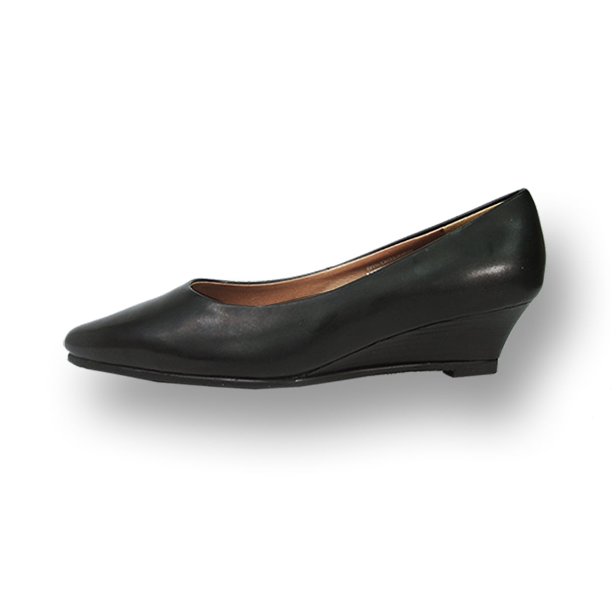 PEERAGE Gloria Women Wide Width Leather Wedge Pump BLACK 7