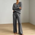 thumbnail image 3 of Maqroz Two Piece Outfits for Women Long Sleeve V Neck Ribbed Knit Pullover Sweaters Wide Leg Trousers Casual Fall Loungewear Matching Suits Dressy Streetwear, 3 of 7