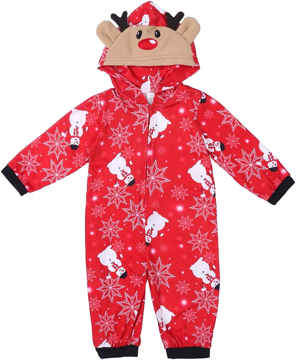 GRNSHTS Family Matching Christmas Pajamas Onesies Snowman Print Holiday Pjs One Piece Hooded Pajamas Jumpsuit Sleepwear (Kids,2T)
