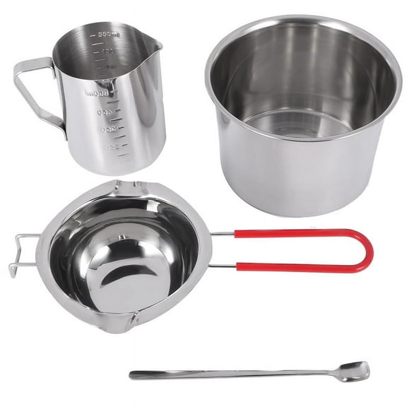 4 Set Stainless Steel Double Boiler Long Handle Wax Melting Pot, Pitcher & Mixing Spoon Candle Soap Making, DIY Scented Candle Hand Craft Tools
