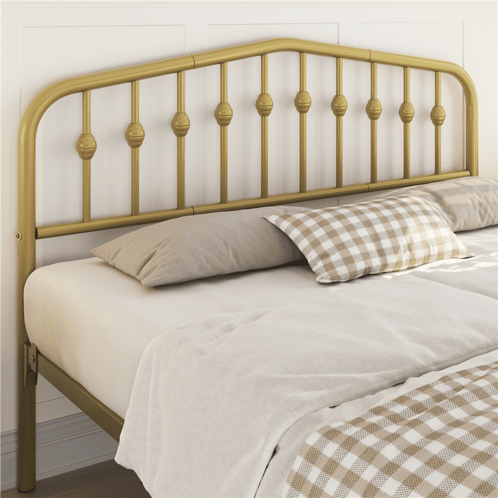 Renwick Modern Metal Platform Queen Bed with Arched Headboard and Footboard, Adult, Antique Gold