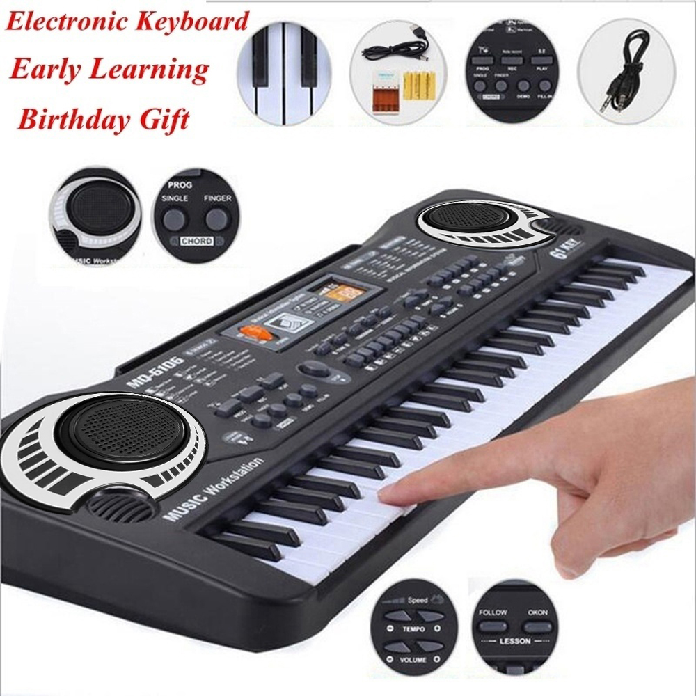 61 Keys Black Digital Music Electronic Keyboard KeyBoard Electric Piano Kids Gift Musical Instrument w/Power Supply /Microphone, Black - image 3 of 6