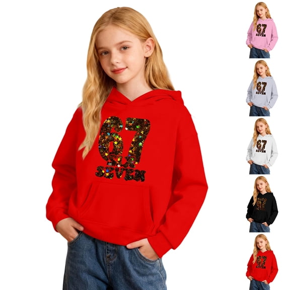 Kids 67 Sparkle Hoodies Six Seven 6 7 Hoodie Long Sleeve Cute Preppy 2 Piece Outfit For Boy Girl Black 7 Y-8 Y