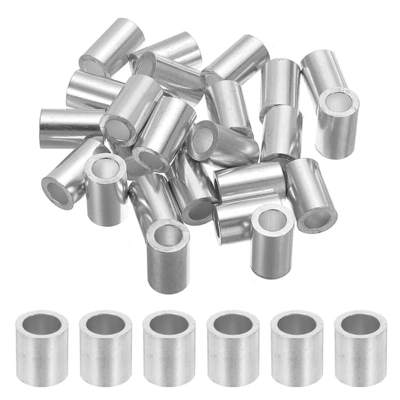 Uxcell 5/16" 8mm Aluminum Crimping Loop Sleeve Single Round Ferrule 22mm Height, Silver 25 Pack