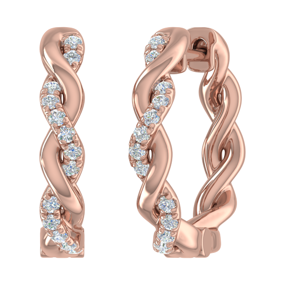 1/3 Carat Prong Set Round Diamond Twisted Hoop Earrings in 14K Rose Gold