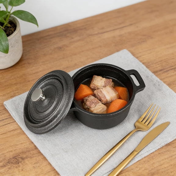 6 Pcs Mini Dutch Oven with Lids and Dual Handles Round Small Iron Cocotte Pot Black Cast Iron Pot for Marinate Bake Refrigerate Cook Grill Garlic Roaster BBQ Stovetop Use (8 oz)