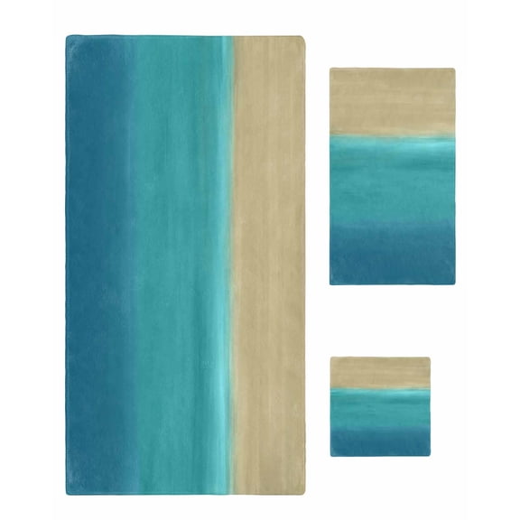 Teal Blue Ombre Towel Set of 3, Soft Microfiber Bath Towels, Hand Towel, Washcloths, Modern Abstract Gradient Art Quick-Dry Absorbent Towels for Bathroom Kitchen Hotel Beach Gym Spa