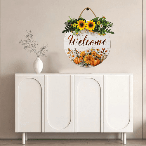 Happy Father's Day Welcome Sign - 11 Inch Round Wooden Plaque Wreath For Front Door Decor
