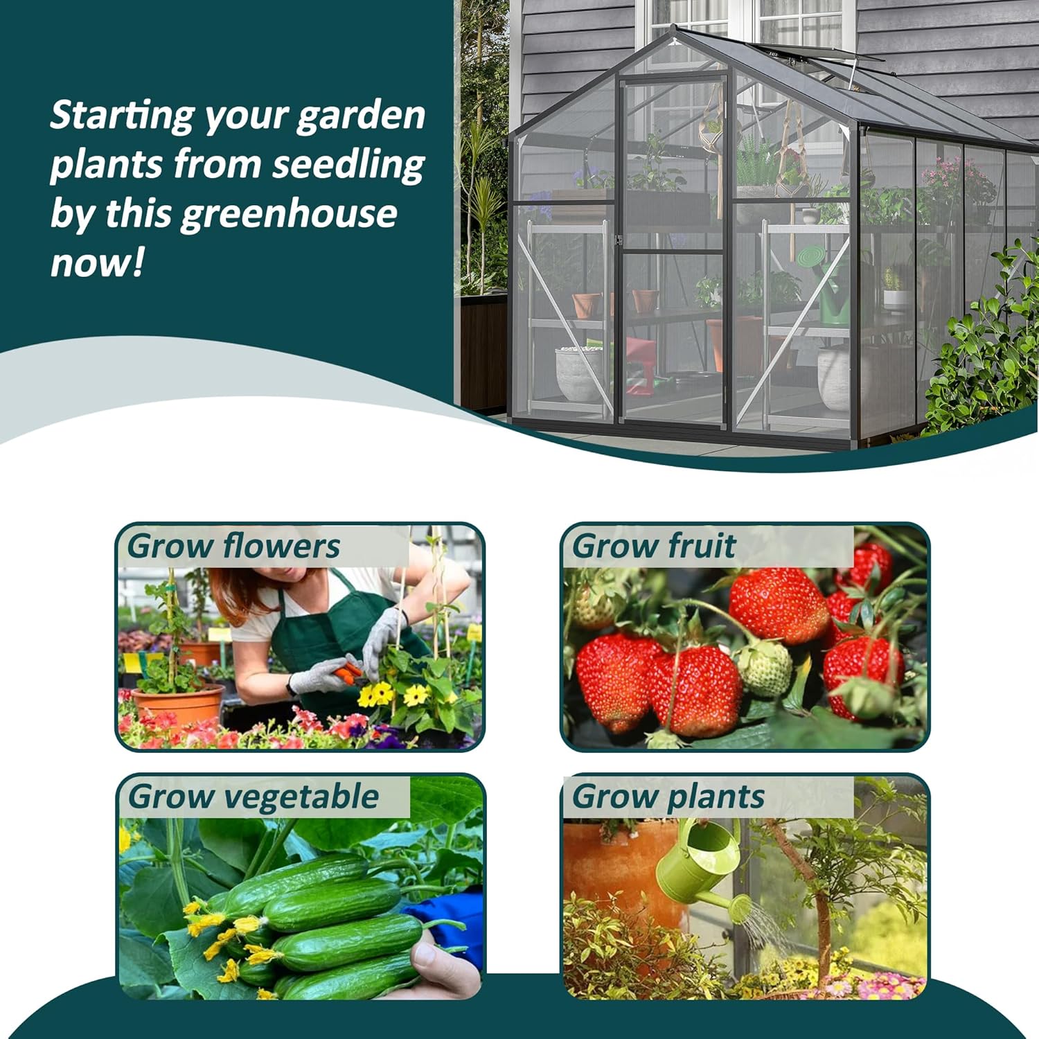 TRAMULL 6x8 ft Polycarbonate Greenhouse for Outdoors, Upgraded Heavy Duty Aluminum Frame Walk-in Green House Garden Adjustment Roof Vent,Hinged Door,Rain Gutter