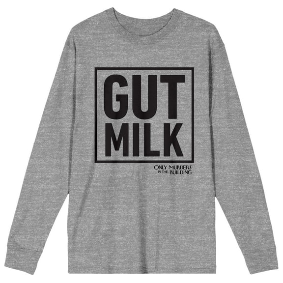 Only Murders In The Building Gut Milk Crew Neck Long Sleeve Gray Heather Adult Tee-XL