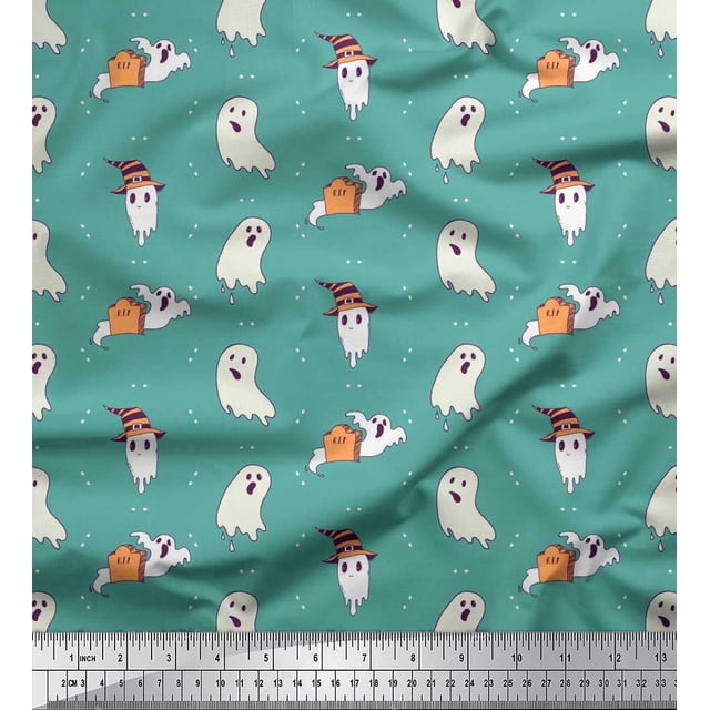 Soimoi Poly Georgette Fabric Ghost Halloween Print Fabric by The Yard 42 Inch Wide