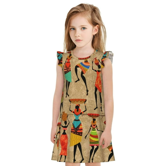 Fotbe Dancing African Women Vestido de Dormir para Niñas de 3 a 10 Años, Mangas Cortas, Estilo Princesa, Pijama Camisón con Mangas Voladas-Large
