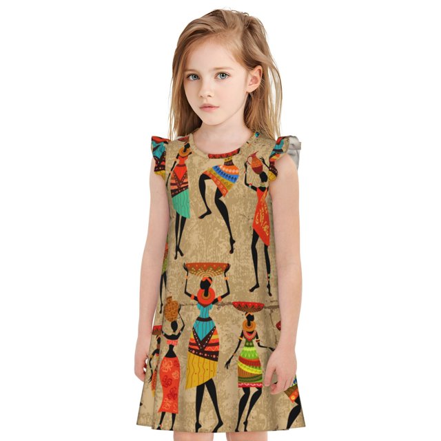 Fotbe Dancing African Women Vestido de Dormir para Niñas de 3 a 10 Años, Mangas Cortas, Estilo Princesa, Pijama Camisón con Mangas Voladas-Large
