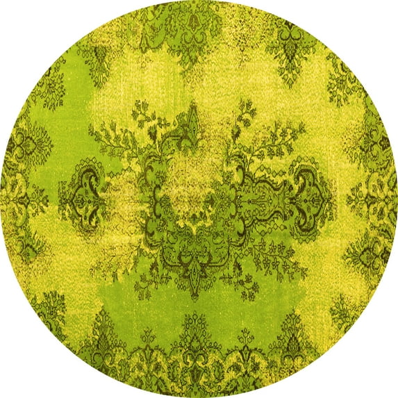 Ahgly Company Machine Washable Indoor Round Medallion Yellow Traditional Area Rugs, 3' Round