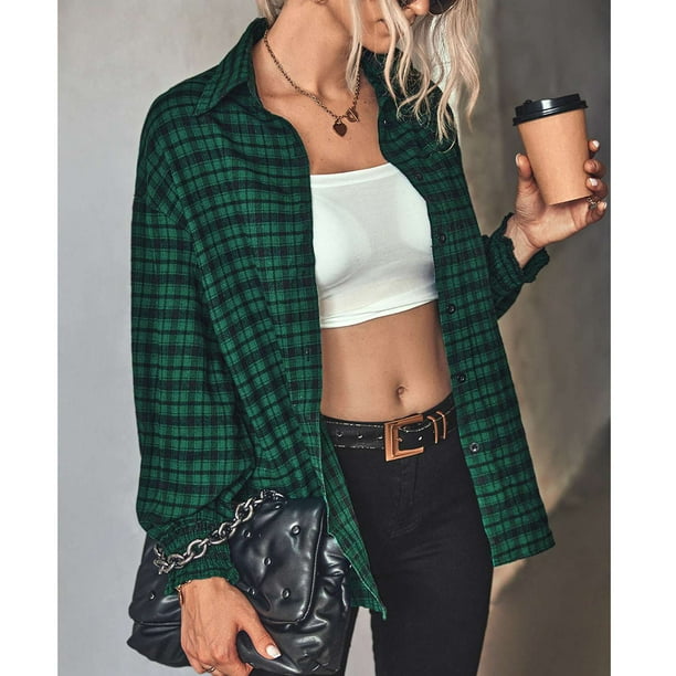 Camisa a cuadros verde mujer hotsell