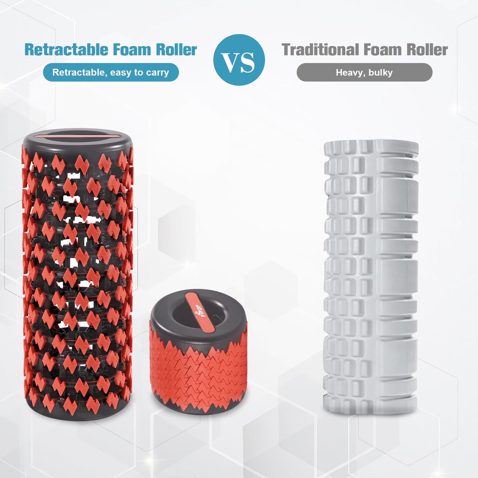 FISUP Retractable Exercise Foam Roller Muscle Therapy Massager Roller Exercise Equipment, Red