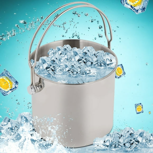 Rdeghly Stainless Ice Bucket, Ice Container,Stainless Steel Ice Container Bucket 2L Portable Red Wine Barrel for Kitchen Bar Tools
