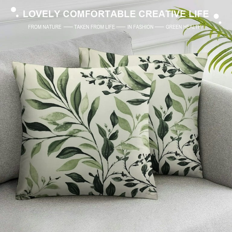 COMIO Olive Leaf Pillow Covers Square Plush Decorative White and Green Throw Pillows Covers Modern Outdoor Pillow Covers for Home Sofa Western Couch Living Room Walmart