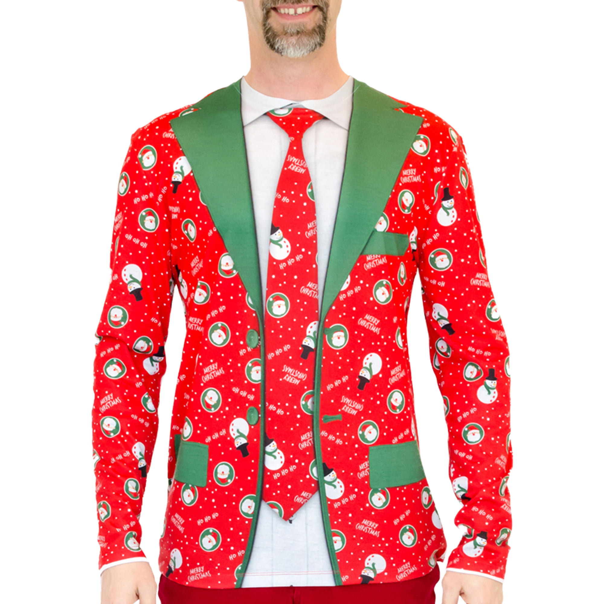NEW Men's Cat Christmas Holiday Blazer Suit Jacket Tie Ugly Sweater Party RED 