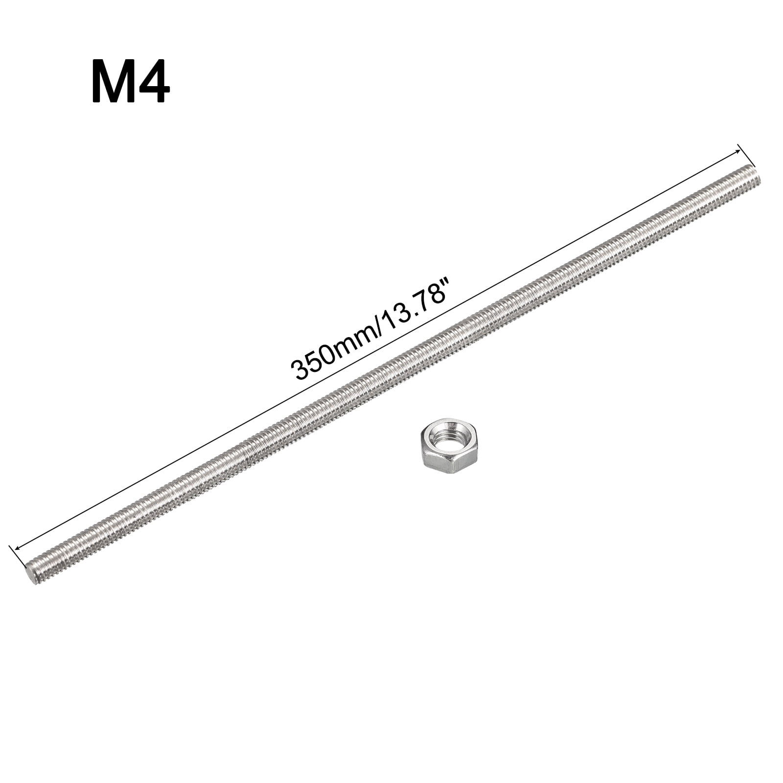 Uxcell 12Pack M4 x 350mm Fully Threaded Rod w 12Pack Hex Nuts, 0.7mm Pitch 304 Stainless Steel Right Hand Threaded Rod