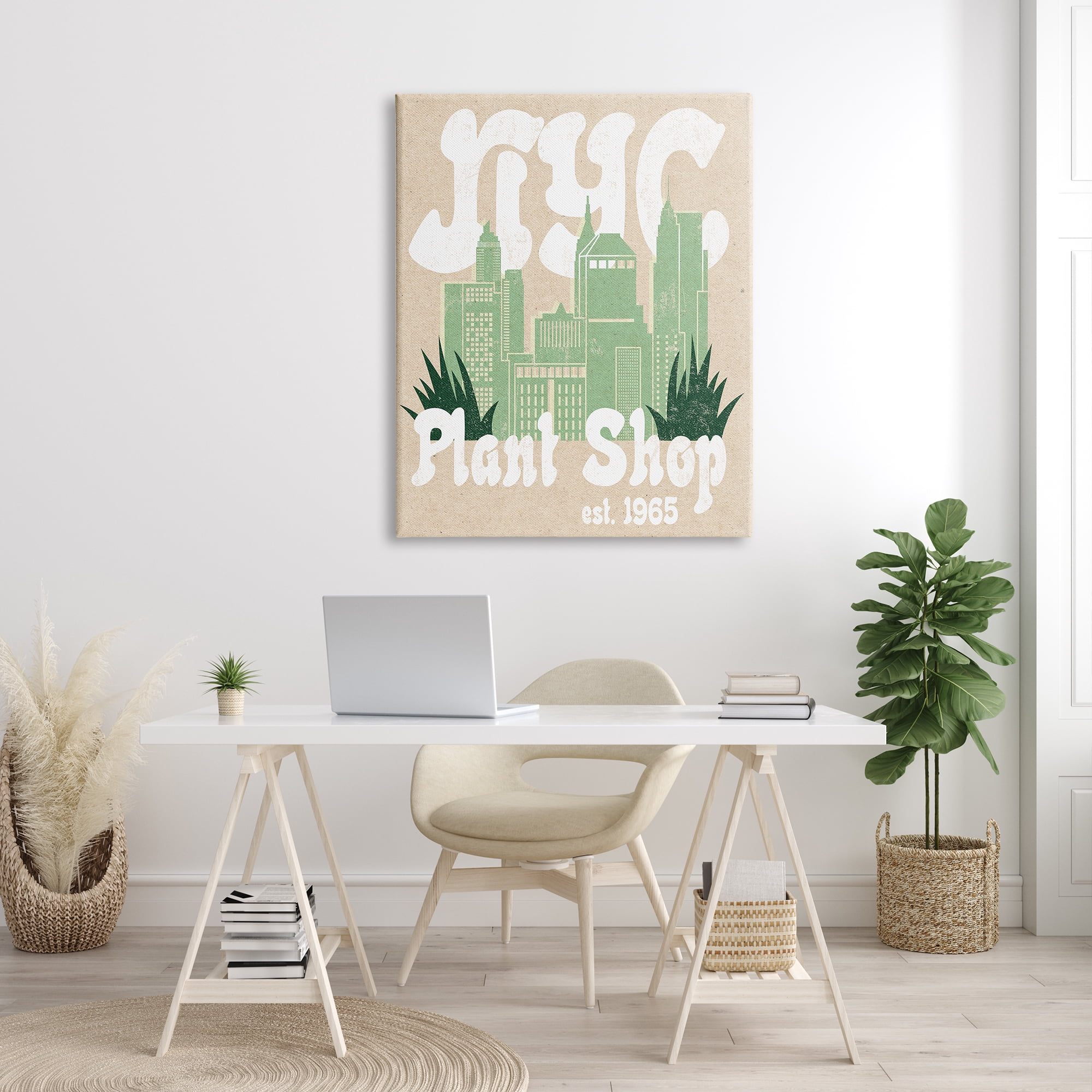 Stupell Industries NYC Plant Shop Est. 1965 Retro Green Skyline, 36 x 48, Design by Daphne Polselli