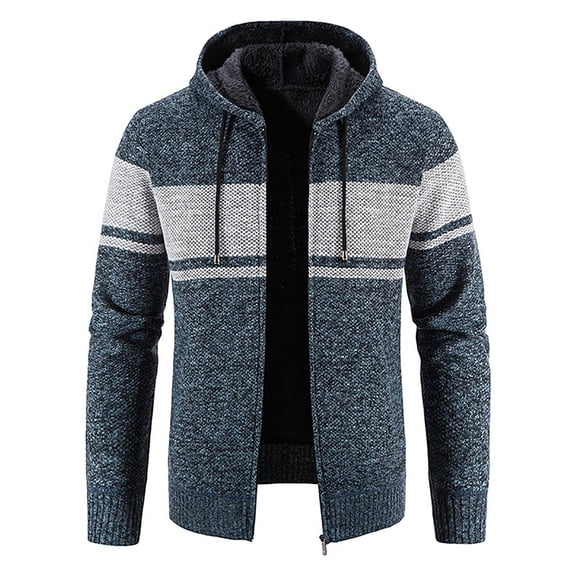 Lilgiuy Men's Hooded Fleece Cardigan Sweater Winter Zip Up Warm Lined Jacket Coat with Pockets for Training Running Jogging