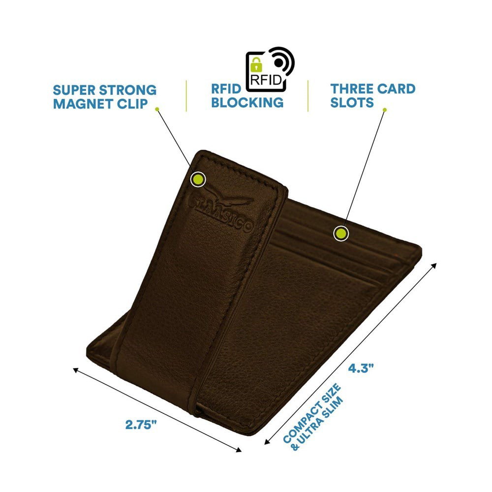Slim Minimalist Leather Front Pocket Money Clip Wallet For Men RFID Blocking Credit Cards Holder With Strong Magnet
