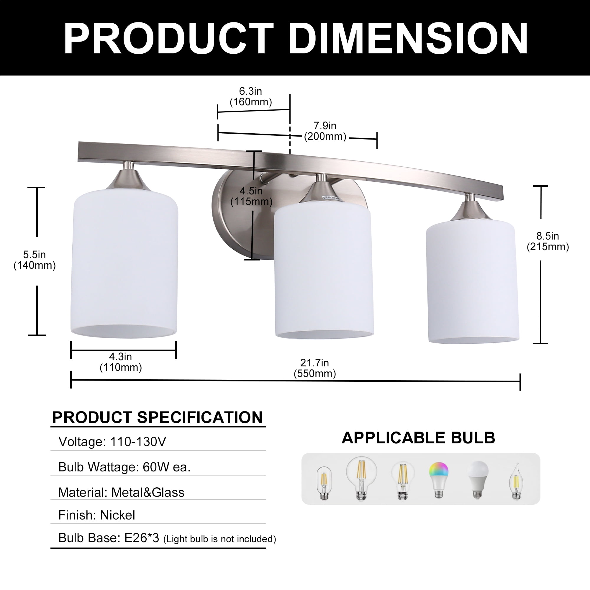 Briignite 3-Light Bathroom Light Fixture with Milk Glass Shades, Modern Stylish Vanity Lighting Fixtures for Bathroom, Chrome and White