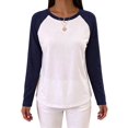 thumbnail image 2 of Gynyvoja Long Sleeve Shirts for Women Color Block Raglan Tops Casual Crewneck Basic Tees Fall Fashion Navy Blue XL, 2 of 6