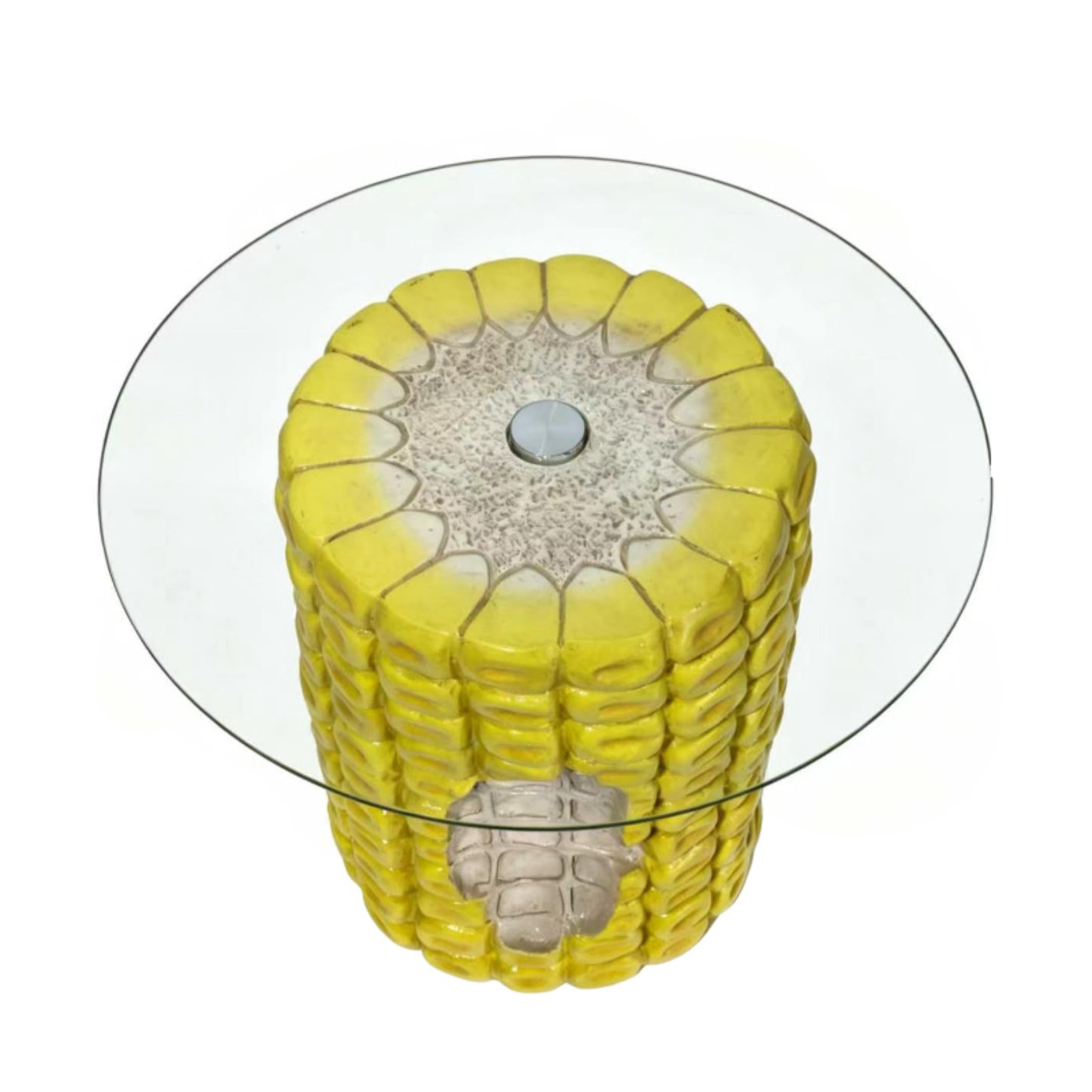 Noble House Novelty Corn Shaped Side Table with Tempered Glass Top & Weatherproof Resin Base, Home Decor, Yellow