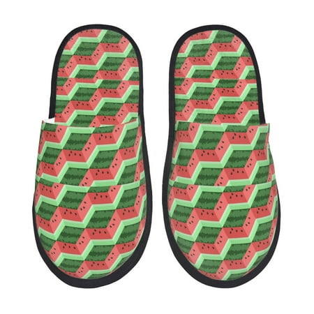 Balery Geometric Watermelon Slient Indoor Furry Fleece Comfort House Shoes Soft Non-Slip Home Shoes Cotton slippers House Slippers-- Medium