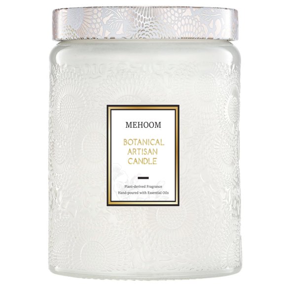 MEHOOM Green Tea & Sandalwood Wood Wick Scented Candle, 20oz Large Beeswax & Soy Blend, Clean Burning 100-Hour Candle, Cozy Gift for Home Decor