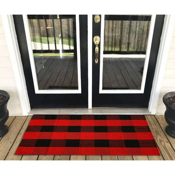 Ukeler Buffalo Plaid/Check Indoor/Outdoor Rug- Outdoor Plaid Doormat for Front Porch/Kitchen/Laundry Room Welcome Layered Mat, 23.6'' x 51.2''