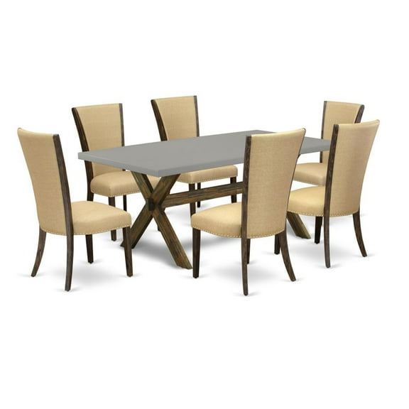 East West Furniture X-Style 7-piece Wood Kitchen Table Set in Brown/Cement