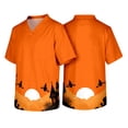 thumbnail image 2 of Leidass Men's V Neck Short Sleeve Halloween Print Chest Pocket Scrub Top Comfortable Patchwork Style Work Shirt Yellow M, 2 of 6