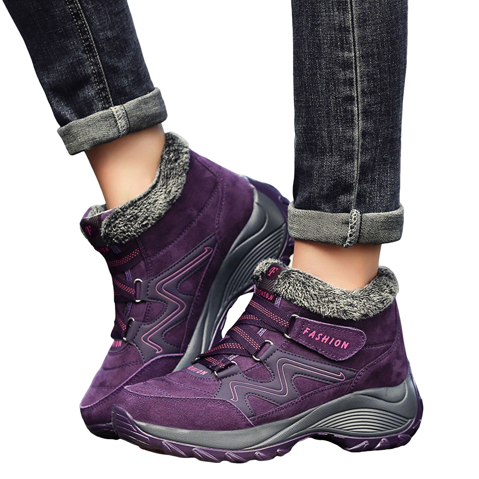 CAICJ98 Womans Winter Boots Warm Lined Waterproof Ankle Booties Outdoor Hiking Shoes Winter Boots for Women (Purple,Size 9)