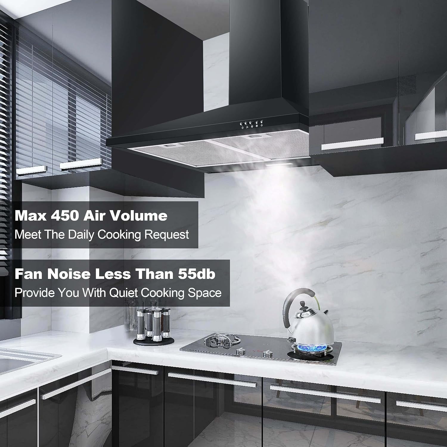30 inch Range Hood 30 inch Wall Mount Range Hood in Stainless Steel With Ducted/Ductless Convertible,Stove Vent Hood with Aluminum Filters,3 Speed Exhaust Fan,LED Light,Button Control