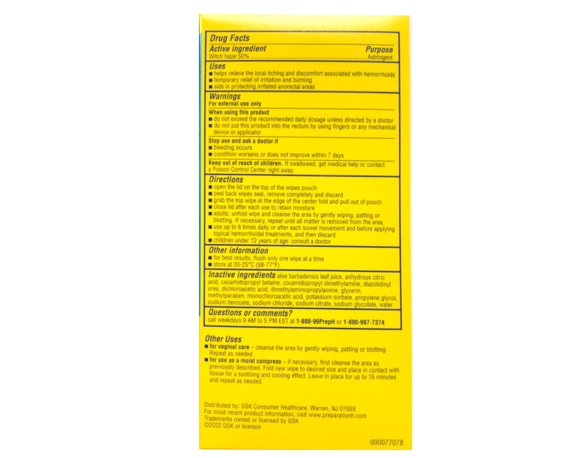 Preparation H Medicated Wipes 96 Each (Pack of 6)