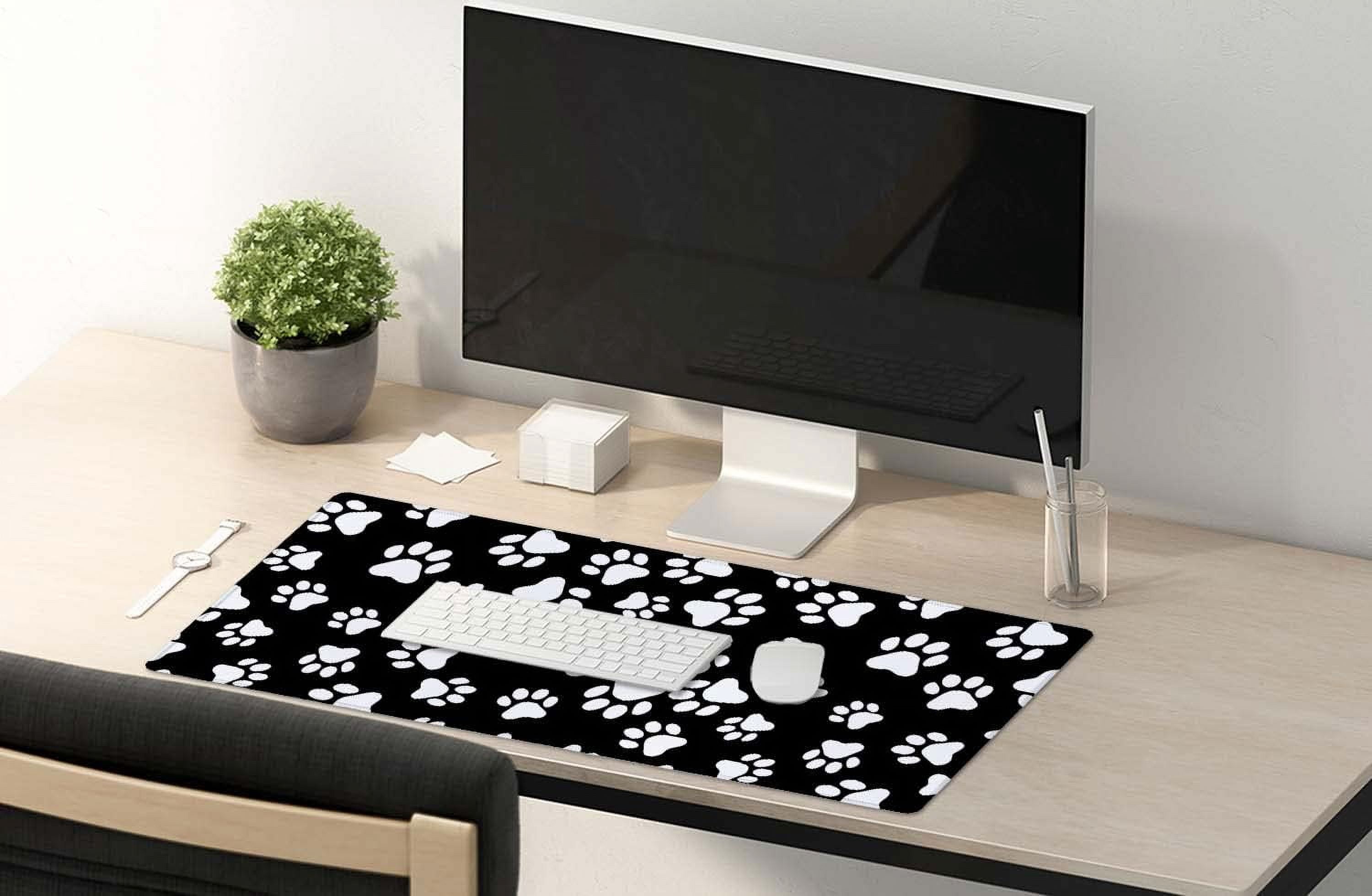 Gaming Mouse Pad, Extended Mouse Pad, 35.5x15.7inch XXL Large Big Computer Keyboard Mouse Mat Desk Pad with Non-Slip Base and Stitched Edge for Home Office Gaming Work, Black White Paws