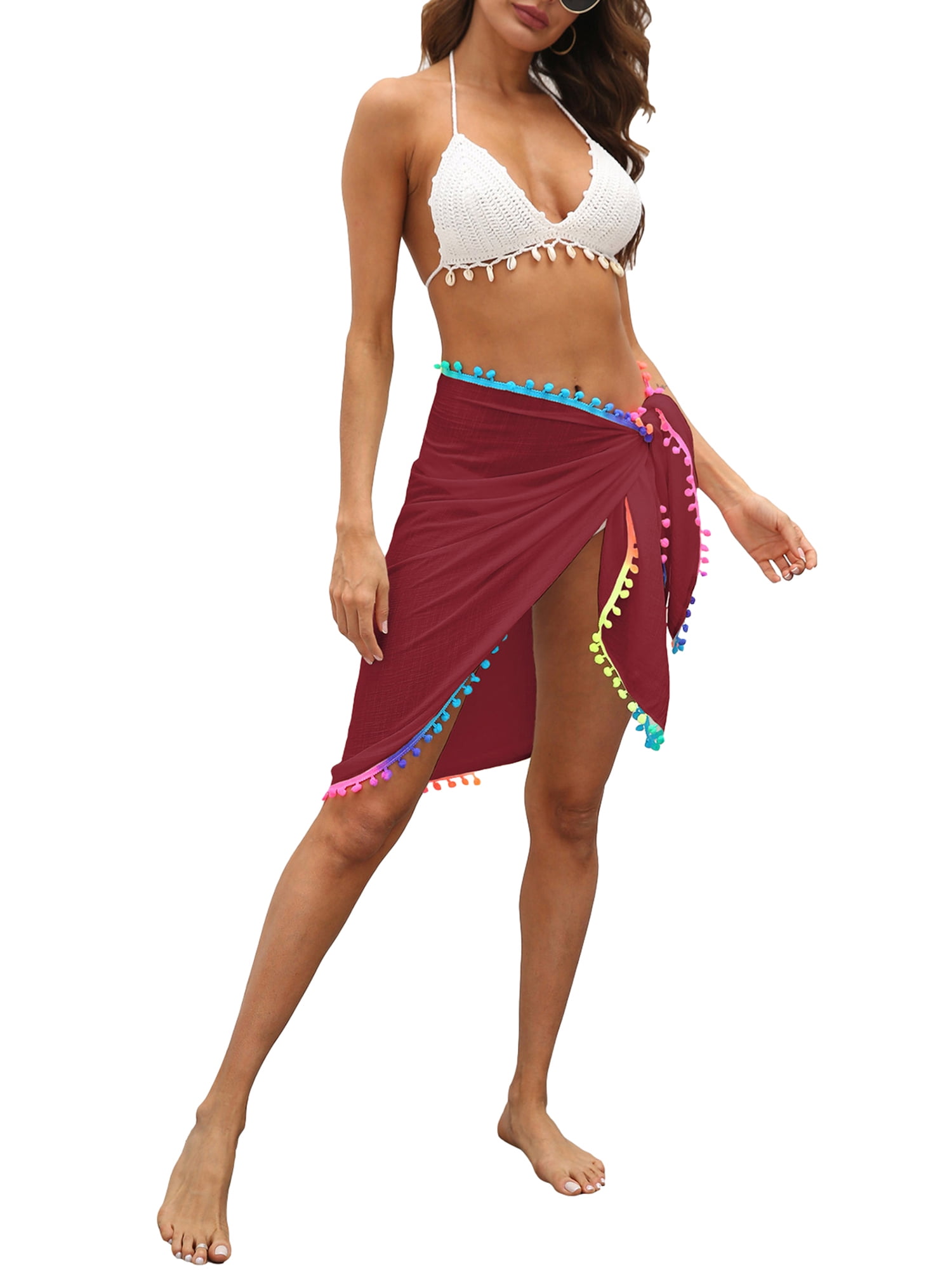 Multitrust Women Beach Sarongs Sheer Mesh Swimsuit Wrap Skirt Cover Up