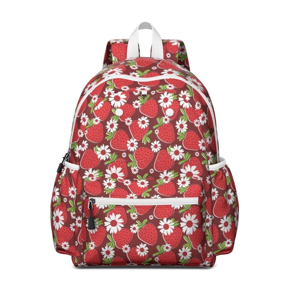 Red Strawberry Plants Fruit Backpack for School,Cute School Bag,Schoolbag with Adjustable Shoulder Straps & Padded Back,13.4"x11"x4.7"