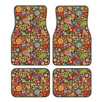 Yiaed Hippie Peace Love Print Carpet Floor Mats for Cars, Auto Accessories Front & Rear Car Floor Mats Car Floor Foot Mat Sets of 4 Pieces