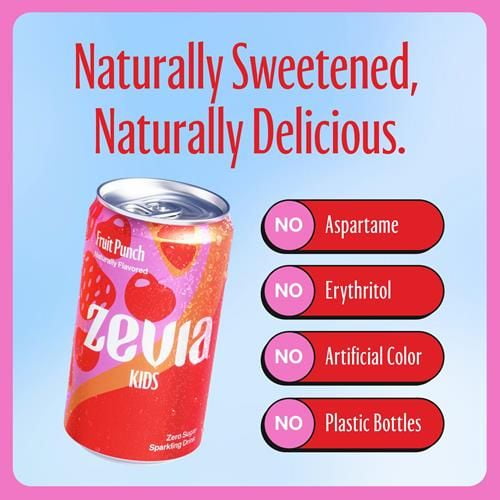 Zevia Kidz Sparkling Drink, Fruit Punch, 7.5 Ounce (Pack Of 6