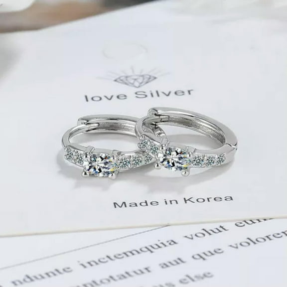 GKNET Women 925 Silver Crystal Zircon Round Hoop Huggie Earrings 9 Color-White
