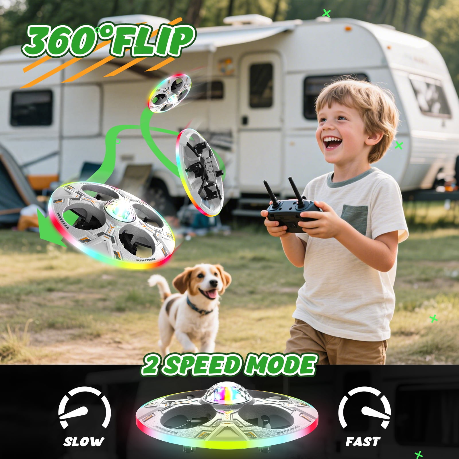 Mini UFO Drone for Kids – RC Plane Flying Airplane Toy Remote Control Helicopter with LED Lights, Auto Hover, 2 Batteries(14 Min Flight)