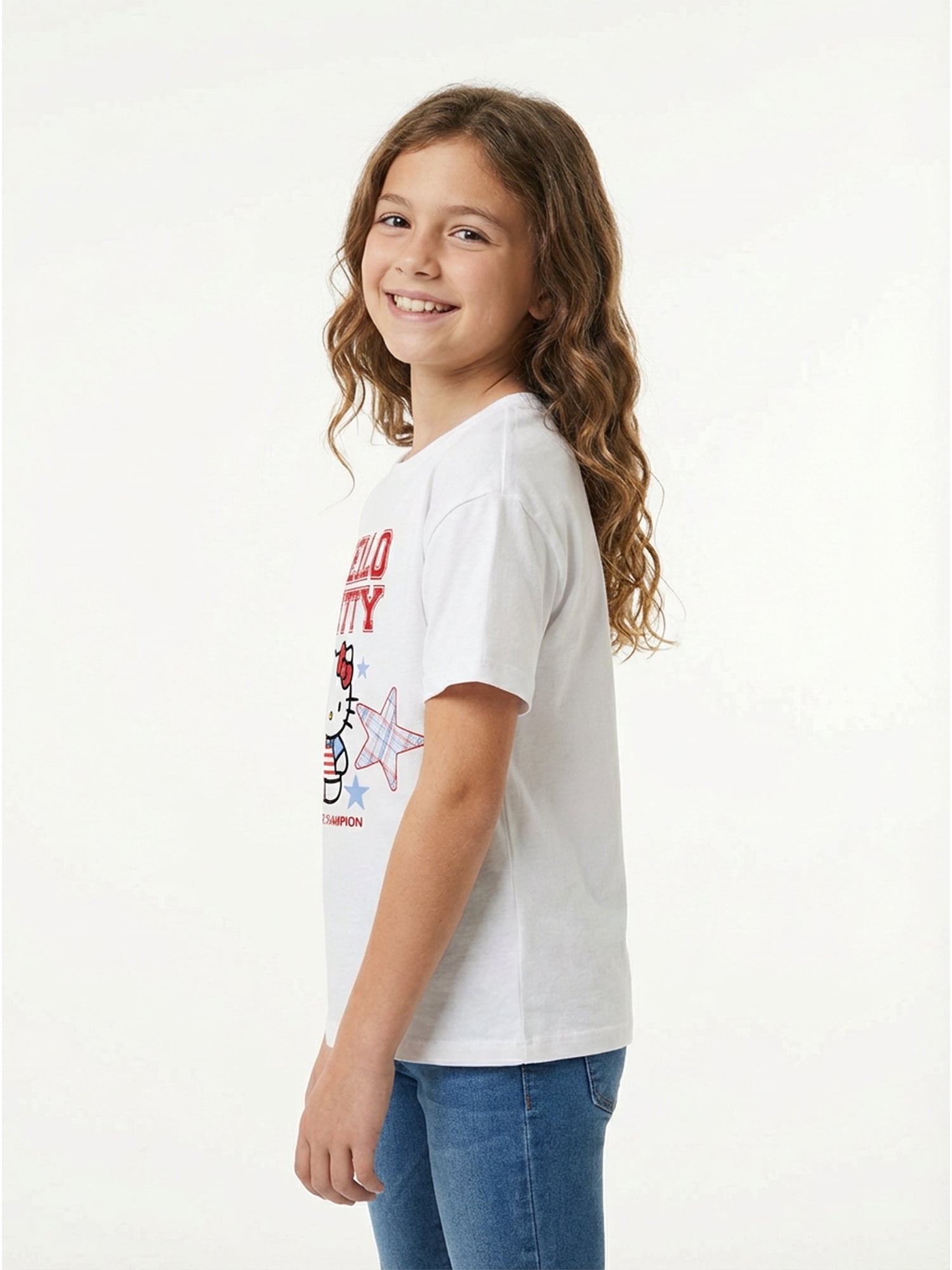 Sanrio Girls Hello Kitty Americana Patriotic Graphic Tee with Short Sleeves, Sizes 4-16