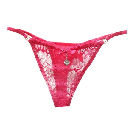 BYHONG Exquisite Women s Underwear Sexy Transparent Lace Seductive Low Waisted Thong Seamless Elastic Breathable T Shaped Pants Women s Panties Hot Pink One Size