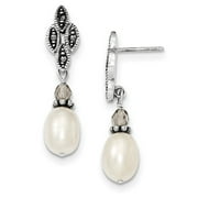 Sterling Silver Crystal Bead Freshwater Cultured Pearl Drop Earrings 36x10 mm