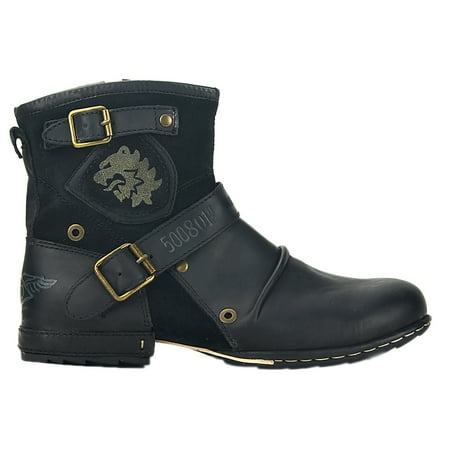 

OSSTONE Moto Chukka Boots Men 5008-1-Black-8-WFS Classic Black