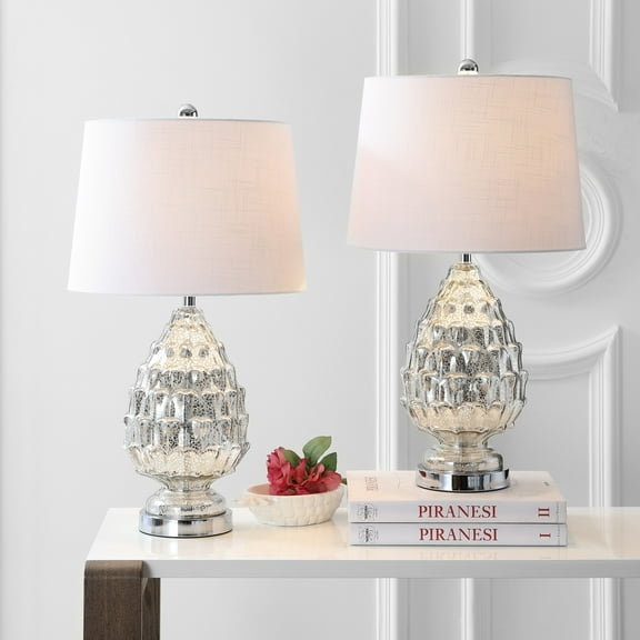 JONATHAN Y Artichoke 25.5" Glass LED Table Lamp, Mercury Silver (Set of 2), JYL1076A-SET2